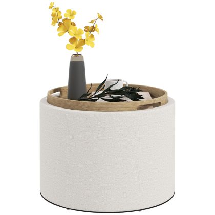 HOMCOM opbergpoef, multifunctioneel, verborgen opbergruimte, omkeerbare deksel, 56 x 56 x 42 cm, crème, natuur | Aosom.nl