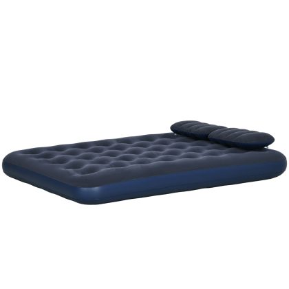 Outsunny Luchtbed 2 Persoons met Handpomp Weerbestendig Comfortabel Matras Opblaasbaar Bed voor Kamperen & Logeerkamer Blauw 203x152x22 cm | Aosom.nl