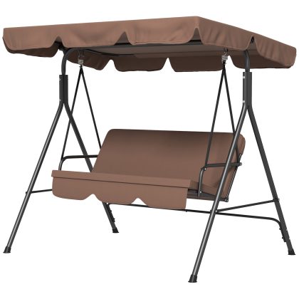 Outsunny Hollywoodschommel, ruime 3-zitter, weerbestendig, verstelbaar dak, perfect voor tuinontspanning, 172 x 110 x 153 cm, bruin | Aosom.nl