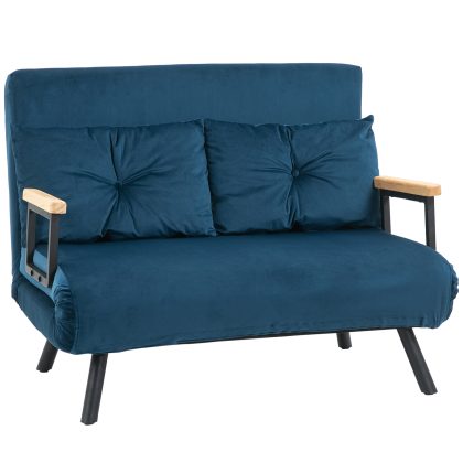 HOMCOM slaapstoel, 2 Zit Met 2 Kussens, Verstelbare Rugleuning in 5 standen, Dikke vulling, Stalen frame, tot 120 kg, 102x73x81 cm, Blauw | Aosom.nl