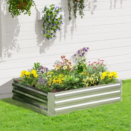 Outsunny verhoogd tuinbed, gegalvaniseerd staal, duurzaam en weerbestendig, eenvoudig te monteren, 120 x 90 x 30 cm, zilver | Aosom.nl
