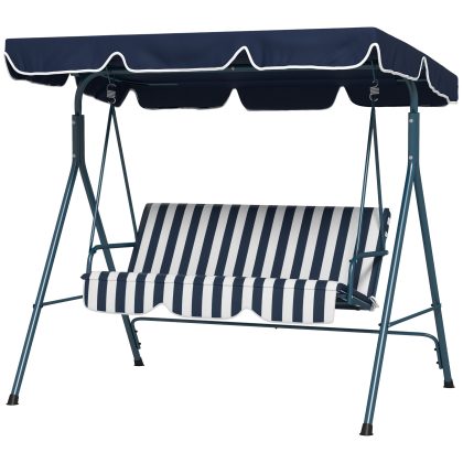 Outsunny Hollywoodschommel Tuinschommel 3-zits Weerbestendig Verstelbaar Dak 172x110x153 cm Blauw Kinderschommel | Aosom.nl