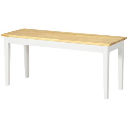 HOMCOM Houten Bank 2-Persoons Zitbank van Massief Hout met Natuurlijke Look en Witte Poten Stabiele Bank voor Hal en Eetkamer 36x102x45cm | Aosom.nl