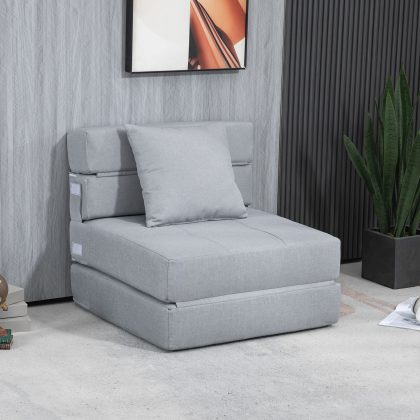 HOMCOM slaapstoel, Met Bedfunctie 2-in-1 Opklapbaar Incl. Verwijderbaar Kussen, Ademend Polyester, 70 x 70 x 61 cm, tot 120kg, Lichtgrijs | Aosom.nl