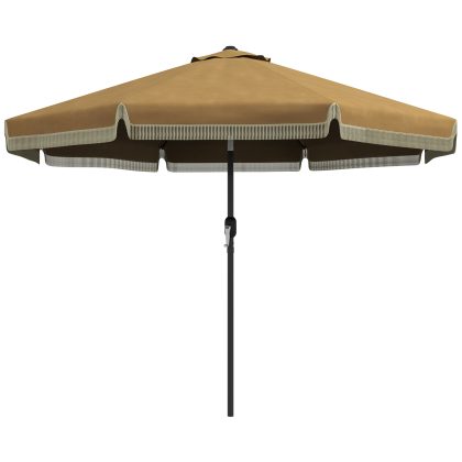 Outsunny zonparasol, met franje decoratie, kantelbaar, tweedelige metalen mast, UV-bescherming, Ø265 cm, khaki/zwart | Aosom.nl
