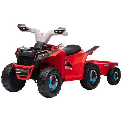 HOMCOM Elektrische Kinderquad met Aanhanger 2.5 km/u Geschikt 1.5-3 Jaar 50 Minuten Rijtijd Veiligheidsstoel Rood Max 25 kg | Aosom.nl