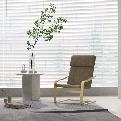HOMCOM Fauteuil in Linnenlook met Hoofdsteun en Armleuningen Stevig Houten Frame Ergonomisch Design Stijlvolle Relaxstoel Bruin Naturel | Aosom.nl