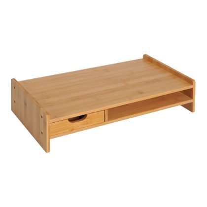 HOMCOM Bamboe Monitorstandaard met Schuiflade en Aflegvlak Bureau Organizer voor Toetsenbord en Muizen, Natuurlijke, 49x25.5x11.5 cm | Aosom.nl