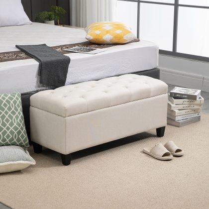 HOMCOM opbergbank, gestoffeerd met opbergruimte, multifunctioneel voor gang of slaapkamer, 100 x 40 x 44 cm, tot 120 kg, crème wit | Aosom.nl