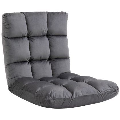 HOMCOM Bodensessel als Gastematras Opvouwbare Vloerstoel met 5-Standen Verstelbare Rugleuning Zachte Velour Look Grijs 55x71x53.5cm | Aosom.nl