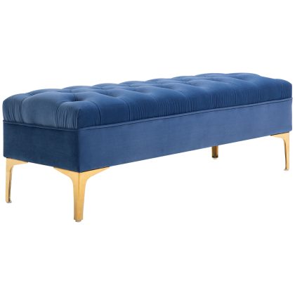HOMCOM zitbank, multifunctionele bedbank, schoenenbank met verhoogde poten, luxe fluweel, 2-zits, 120 cm, blauw | Aosom.nl