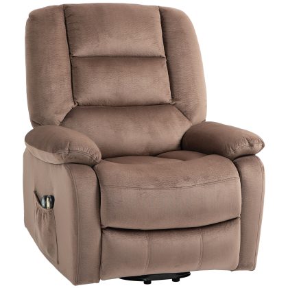 HOMCOM Elektrische Relaxstoel, Opstastoel Met Massage, 8 vibratiemassagepunten, 90x93x110cm, Lendenwarmte, met Zijvak, tot 150 kg, Bruin | Aosom.nl