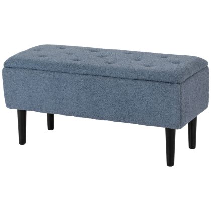 HOMCOM opbergbank, multifunctionele zitbank met opbergruimte, tot 120 kg, stijlvol en praktisch, twee gasveren, 95 x 38 x 45 cm, Blauw | Aosom.nl