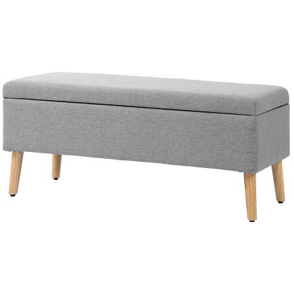 HOMCOM opbergbank, met opbergruimte, linnenlook bekleding, stevige rubberhout poten, dikke zitkussens, tot 220 kg, 110 x 39 x 45 cm, grijs | Aosom.nl