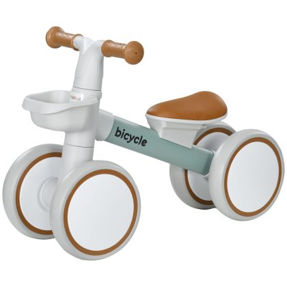 AIYAPLAY Loopfiets Voor Kinderen 1-3 Jaar, Verstelbare Zitting, Fluisterwielen Veilig, Beperkte Stuuruitslag, Groen/Wit, Tot 20kg | Aosom.nl