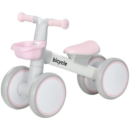 AIYAPLAY loopfiets driewieler roze wit voor 1-3 jaar 20 kg draagvermogen verstelbaar veilig | Aosom.nl