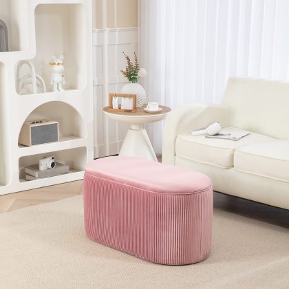 HOMCOM zitbank, gestoffeerd met opbergruimte, elegante kistbank in Franse stijl, fluweel, multifunctioneel, 81 x 40 x 41 cm, roze | Aosom.nl