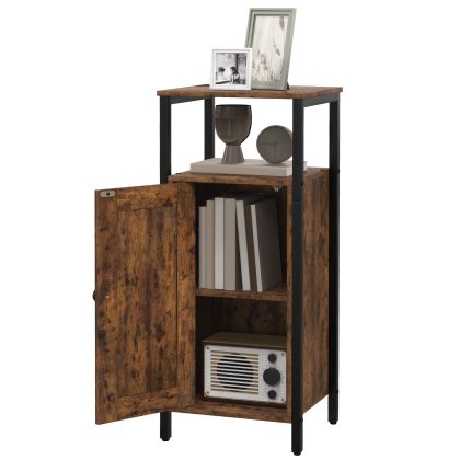 HOMCOM bijzettafel, multifunctioneel met opbergruimte, 2 open rekken, 3-staps verstelbaar, magnetische deur, 60 x 40 x 60 cm, bruin | Aosom.nl