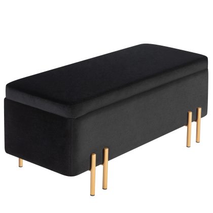 HOMCOM zitbank, gestoffeerd met opbergruimte, stevig metaal en rubberhout, comfortabel schuimstof, 100 x 40 x 42 cm, zwart | Aosom.nl