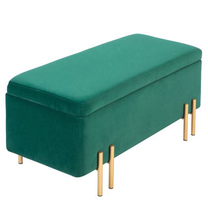 HOMCOM Opbergbank Multifunctioneel Gestoffeerd met Opbergruimte Stevig Metaal Rubberhout 100x40x42cm Stijlvol Groen Grote Capaciteit | Aosom.nl