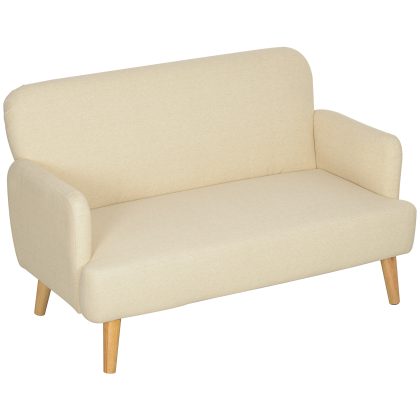 HOMCOM Tweezitsbank Compact Design Huidvriendelijke Bekleding Crèmewit 130x74x79 cm Max 240 kg Dikke Gestoffeerde Zitting | Aosom.nl