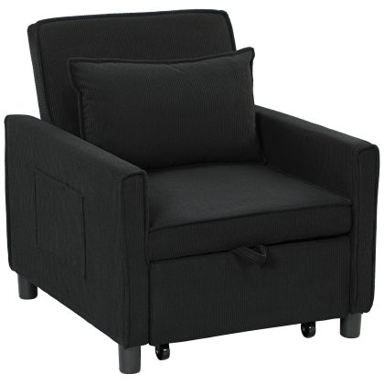 HOMCOM slaapfauteuil, 3 standen verstelbaar, comfortabel voor dagelijks gebruik, stevig tot 120 kg, moderne corduroy bekleding, zwart | Aosom.nl