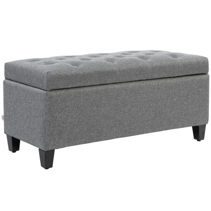 HOMCOM zitbank gestoffeerde bank met opbergruimte linnenachtig polyester rubberhout 100x40x44 cm lichtgrijs voor hal woonkamer | Aosom.nl