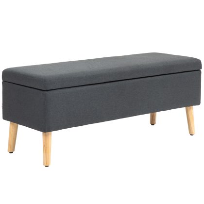 HOMCOM gestoffeerde bank met opbergruimte Scandinavisch design linnenlook donkergrijs 110x39x45 cm voor hal slaapkamer of woonkamer | Aosom.nl
