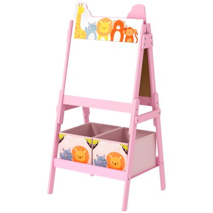 AIYAPLAY tekenezel, 2-in-1 multifunctioneel met whiteboard en krijtbord, stimuleert creativiteit, incl. opbergdozen,49 x 53,5 x 113 cm, roze |Aosom.nl