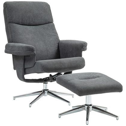 HOMCOM Relaxfauteuil met Voetenbank Luxe Fauteuil met Verstelbare Rugleuning Fluweelachtig Design Ergonomisch TV-stoel 150kg Antraciet | Aosom.nl