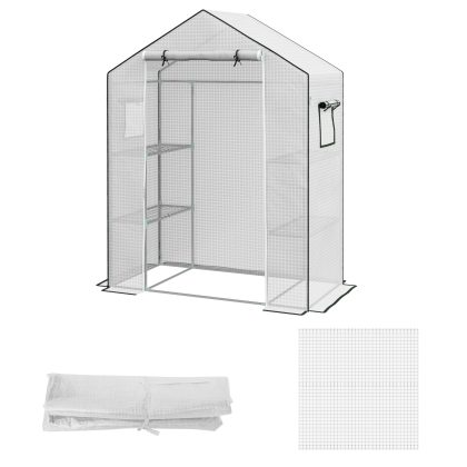 Outsunny Vervangfolie voor Kas met UV-bescherming Roldeur en Zijramen Transparante Hoes Plantenkas Afdekking PVC Wit 140x73x190 cm | Aosom.nl