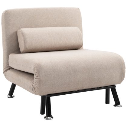 HOMCOM Opklapbare Stoel met Slaapfunctie, Opvouwbare Relaxstoel in Linnenlook, Verstelbare Rugleuning, 75 x 70 x 75 cm, Beige