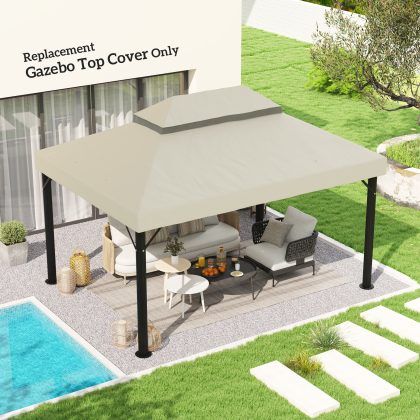 Outsunny Paviljoen Vervangingsdak, 3 x 4 m, Vervangzeil met Waterafvoergaten, Polyester, Zonbescherming, UPF30+, Crèmewit