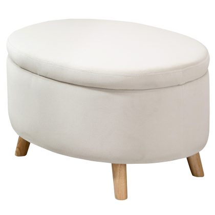 HOMCOM Opbergbank, Zachte bekleding met fluweeloptiek, Ovale Vorm, maakt het makkelijk om te reinigen, tot 80 kg, 71 x 51,5 x 42 cm, Beige | Aosom.nl
