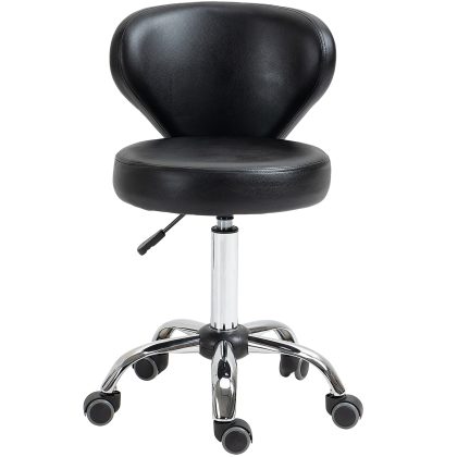 HOMCOM Salonkruk in Lederoptiek, Hoogte Verstelbaar, tot 120 kg, Stalen Frame, Zwart