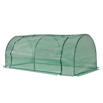 Outsunny kas tuinkas koude bak plantenkas met deur stalen frame kunststof plantenkas kweekkas 200x100x80 cm groen tuin folie kas | Aosom.nl