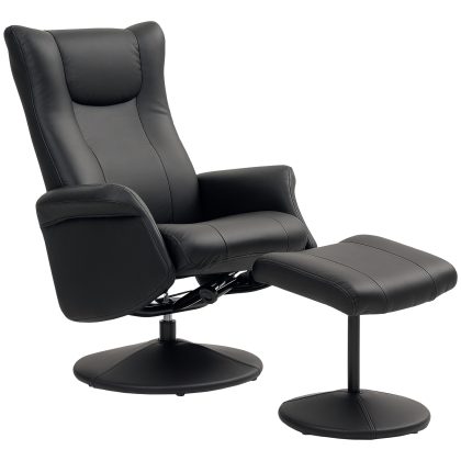 HOMCOM Chefstoel Met Voetenbank Leerlook Zwart Verstelbare Rugleuning 150 kg Draaibaar 130° Kanteling Luxe Comfort | Aosom.nl