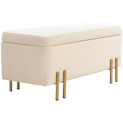 HOMCOM opbergbank, Hoogwaardig en stabiel, dikke zitkussens, tot 150 kg, Modern design, Veelzijdig te gebruiken, 100 x 40 x 42 cm, Beige | Aosom.nl