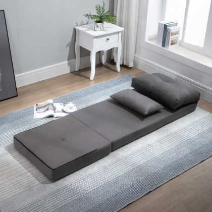HOMCOM Opvouwbare Bodemstoel Slaapmat 2-in-1 Verstelbare Rugleuning Afneembaar Kussen Donkergrijs 60x80x56cm Gaming 90kg Draagvermogen | Aosom.nl