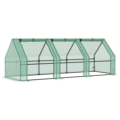 Outsunny mini kas, Intrekbare ramen met ritssluiting, Weerbestendige UV-Folie 140g/m², voor Optimale Groei, 270 x 90 x 90 cm, Groen | Aosom.nl