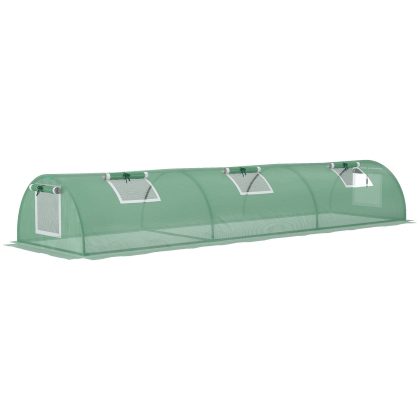 Outsunny broeikas, UV-bestendige minitunnel voor optimale plantengroei, gaasvenster voor ventilatie, stevig PE-folie, 300x80x45 cm, Groen | Aosom.nl