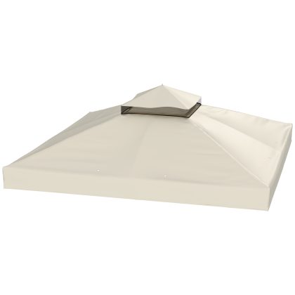 Outsunny 3 x 3 m Vervangdak voor Paviljoen, Paviljoen-vervangzeil met Regenafvoer-Gaten, UPF30+, Zonbescherming, Crèmewit