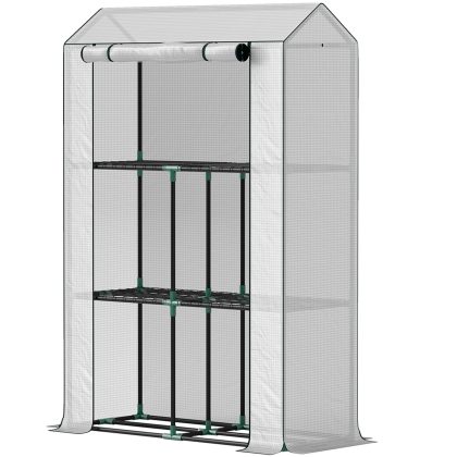Outsunny broeikas, met 3-Laags Schap, UV-bestendige versterkte Plastic Afdekking, Oprolbare ritsdeur, met ventilatiegat, 100x40x150 cm, Wit | Aosom.nl