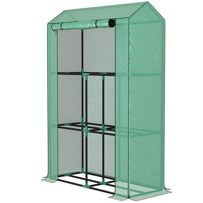 Outsunny Kweekkas, Met 3 Schappen, UV-Resistente Folie ,Oprolbare Deur, met ventilatiegat, Stabiel & veilig, 100 x 40 x 150 cm, Groen | Aosom.nl