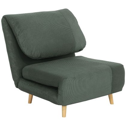 HOMCOM Slaapstoel, 2-in-1 ontwerp, Gastenbed, 3-standen verstelbare rugleuning, met hoofdsteun, Ribfluweel, tot 200 kg, 82x89x83 cm, Groen | Aosom.nl