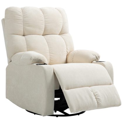 HOMCOM relaxfauteuil, met voetensteun, draaibaar 135° ligstoel, stalen frame, Incl. 2 bekerhouders, tot 150 kg, 88 x 96 x 108 cm, beige | Aosom.nl