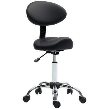 HOMCOM Rollhocker met hoogteverstelbare zitting 51-67 cm en rugleuning, voor massagestudio, tattoo, kliniek, spa, zwart