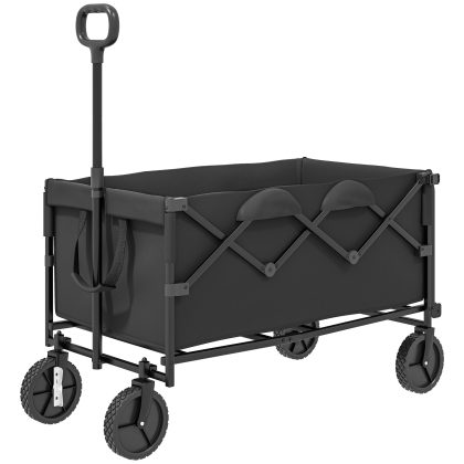Outsunny Bolderkar, tot 100 kg, 160 L, Opvouwbaar, Verstelbare handgreephoek, met Afneembare Doek, 2 universele wielen, 95x55x102 cm, Zwart | Aosom.nl