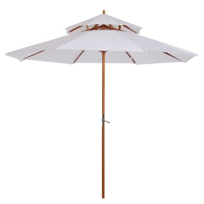 Outsunny zonnescherm, dubbel dak, houten parasol, UV-bescherming, weerbestendig, 270 cm, beige | Aosom.nl