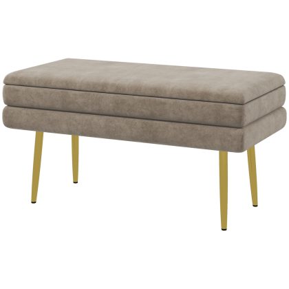 HOMCOM Zitbank Gestoffeerde Bank, met Opbergruimte, Staal, 79,5 cm x 37,5 cm x 43 cm, Beige